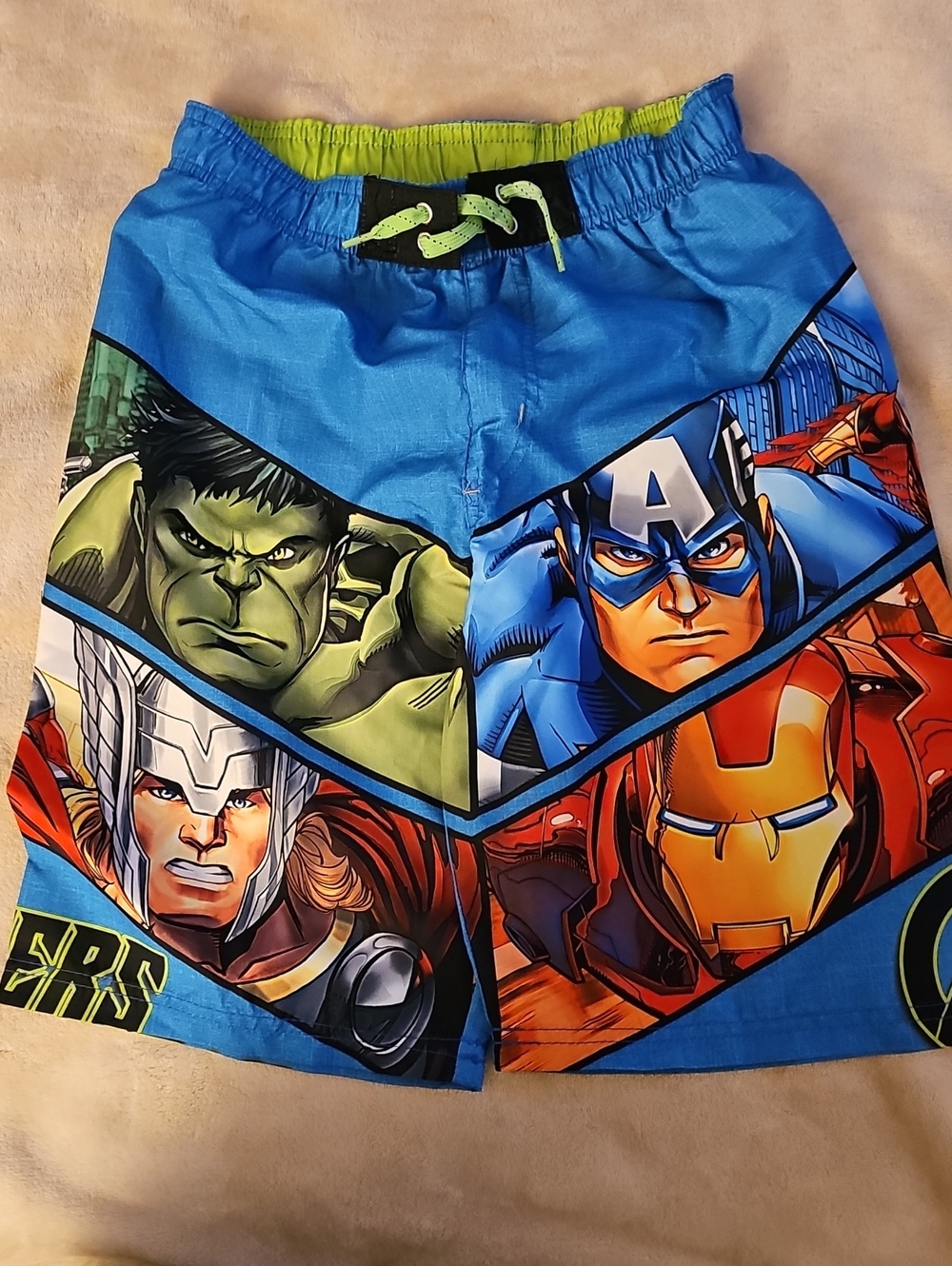 Avenger Kids Blue Green Red Comic Superhero Swim Trunks